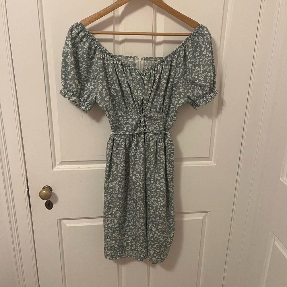 Green and white floral dress